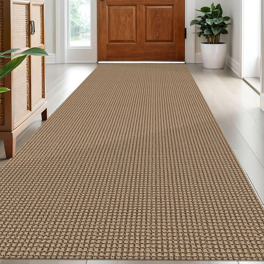 IOHOUZE Washable Runner Rug 3x8 Non Slip Rubber Backed Wide Hallway Runner Entryway Runner Indoor, Woven Kitchen Rugs Cotton Floor Carpet for Hall Entrance Bedroom, Orange/Tan/Brown