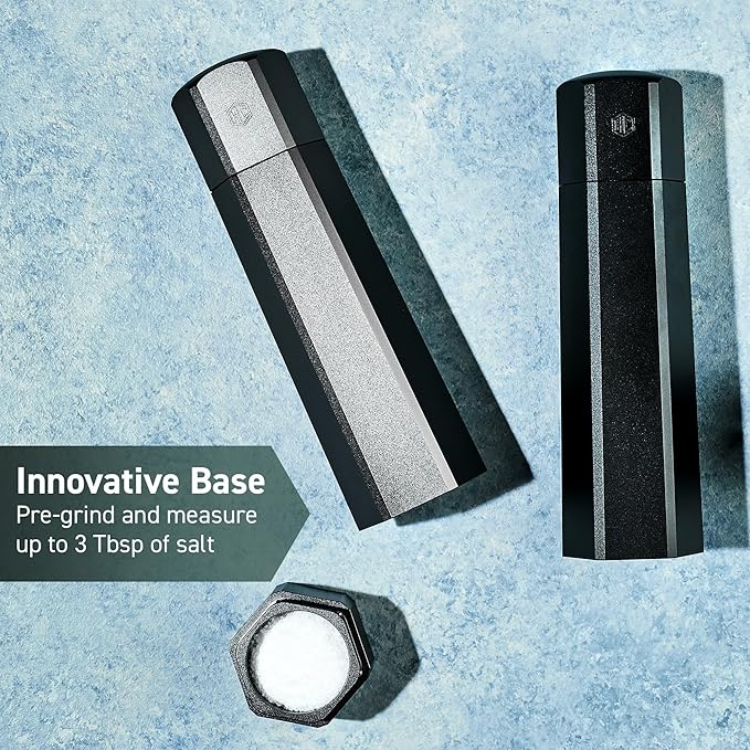 HexClad HexMill Salt Grinder, Professional Grade Heavy-Duty, Refillable, Aluminum Gunmetal Gray, Adjustable Ten Grind Settings