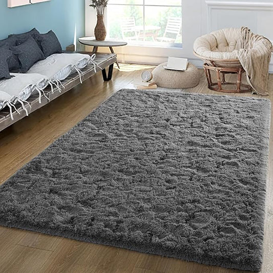 5x8 Grey Fluffy Area Rugs for Bedroom, Soft Indoor Plush Rug for Living Room, Large Furry Fuzzy Shag Floor Carpet for Kids Nursery Boys Room Dorm Classroom Home Office Decor Mat