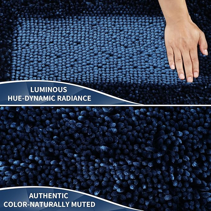 Yimobra Long Bathroom Rugs Runner 60x24 Inch, Extra Thick Soft Absorbent Chenille Bath Mat, Non Slip Machine Washable, Quick Dry Bath Rugs for Bathroom Floor, Tub and Shower, Navy Blue