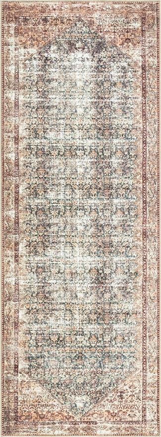 Keen Home Design 2x10 Rug - Machine Washable Runner Rug with Non-Slip Backing, Ideal for Hallway, Entryway, Kitchen, Laundry Room - Vintage, Easy Clean, Durable, Low Pile - (2'6" x 10')