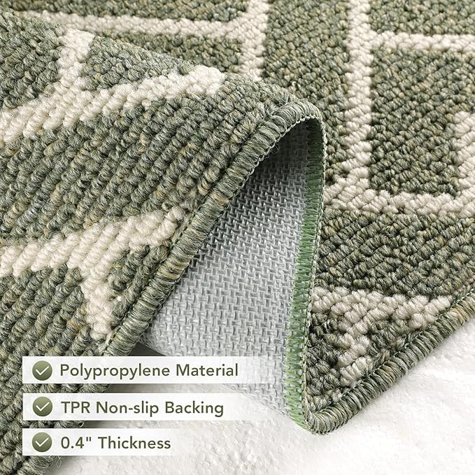 hicorfe Kitchen Rugs and Mats,Kitchen Mats for Floor,36"x59" Non Slip Runner Rug,Absorbent Resist Dirt Comfort Standing Mat Machine Washable for Entryway,Hallway,Front of Sink(Green)