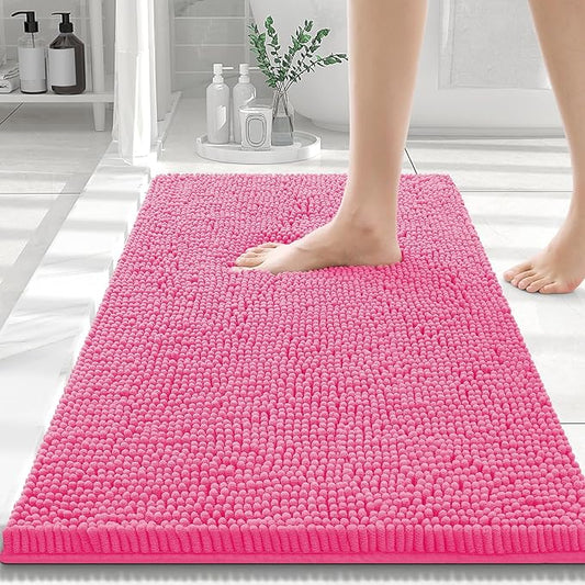 Smiry Luxury Chenille Bathroom Rugs 30x20, Extra Soft and Absorbent Shaggy Bath Mat, Machine Washable, Non-Slip Plush Carpet Runner for Tub, Shower, and Floor, Home Decor Accessories, Hot Pink