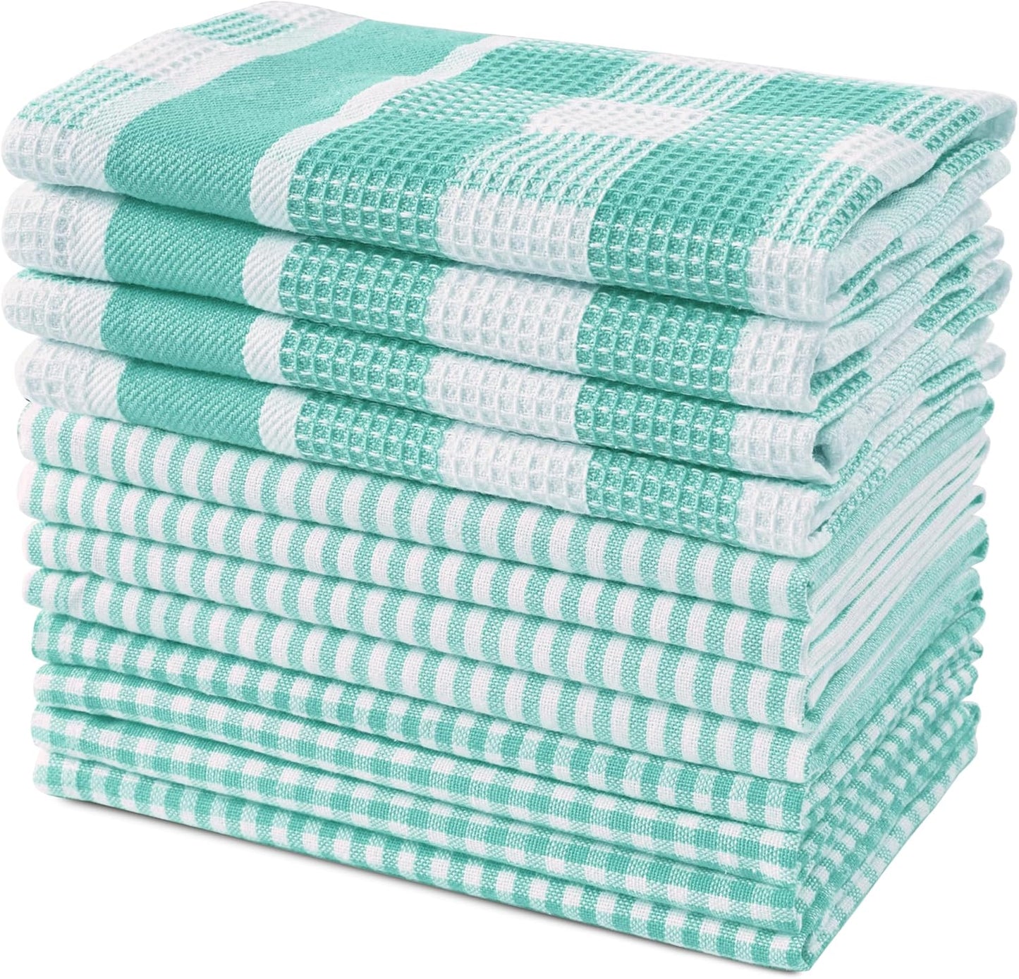 LANE LINEN 100% Cotton Kitchen Dish Cloths, Ultra Soft Absorbent Quick Drying Dish Towels, Multiweave Wash Cloths Dish Towel Sets, 12x12 Inches, 12 Pack - Aqua