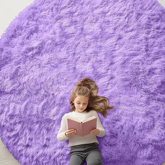 OLANLY Purple Round Rugs for Bedroom - Machine Washable, 9 ft Circle Area Rugs for Living Room, Soft and Fluffy Shaggy Carpet for Teen Girls and Boys, Nursery Rooms, Dorms, Home Decor Aesthetic