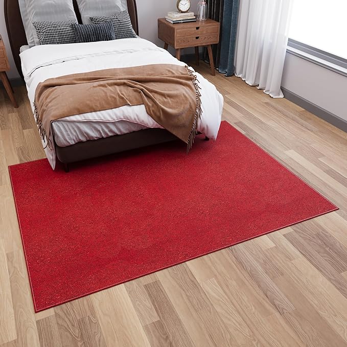Ottomanson 2'7" x 5' Ultra-Thin Area Rug Durable Non-Slip Carpet for High-Traffic Areas - Fits Under Doors for Easy Use - Ideal for Living Room, Bedroom, Kitchen, Bathroom & Entryway, Red
