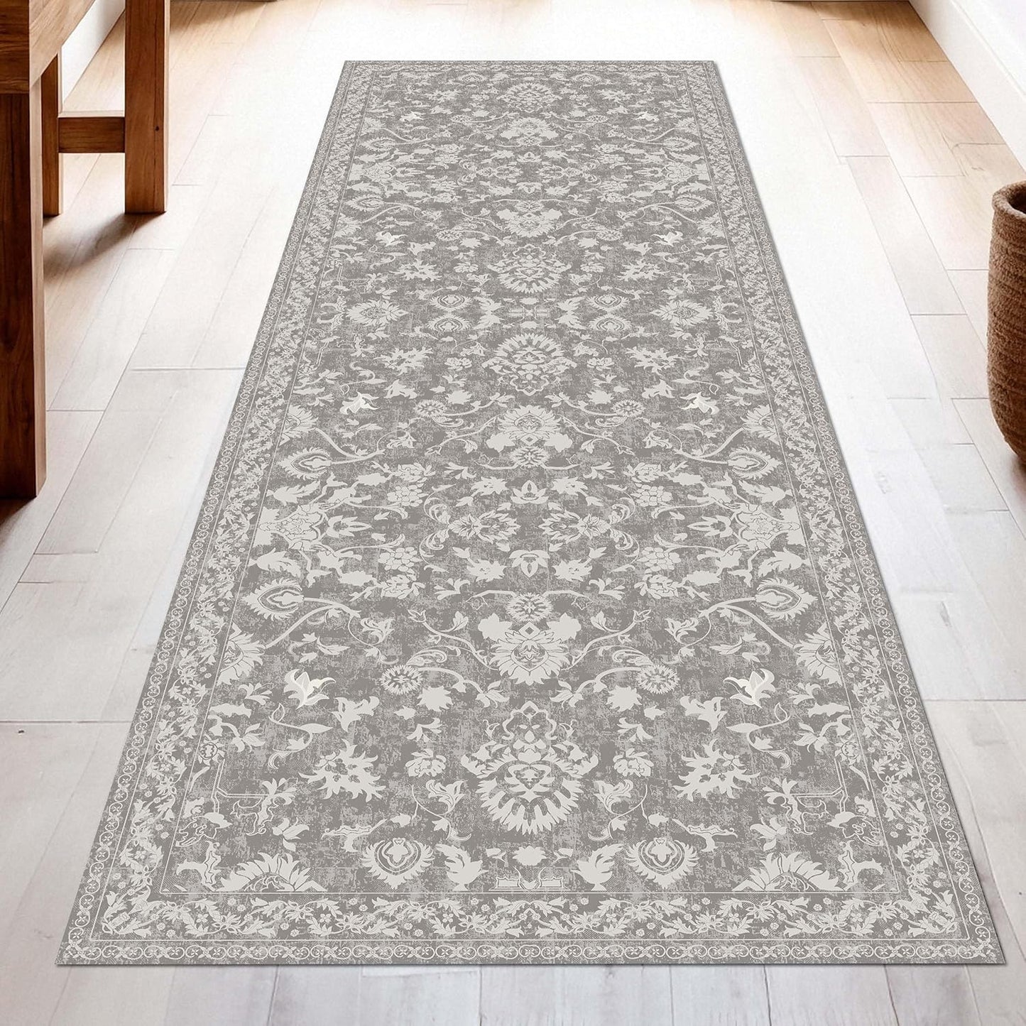 Washable Runner Rug 2.5x8 | Non Slip Rug Runners for Hallways, Entryways, Kitchens, Bathrooms, Bedrooms | Ultra-Soft Flannel Carpet Runners with Rubber Backing (Floral Taupe, 2.5x8)