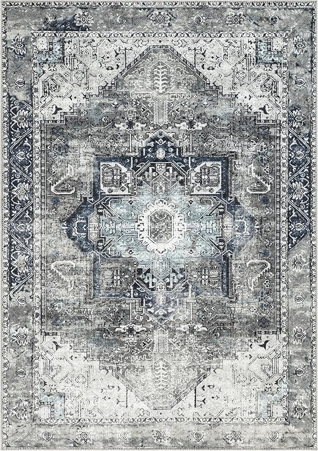 Keen Home Design 5x7 Rug - Machine Washable Area Rug with Non-Slip Backing, Ideal for Living Room, Dining Room, Bedroom - Vintage, Easy Clean, Durable, Low Pile - (5' x 7')