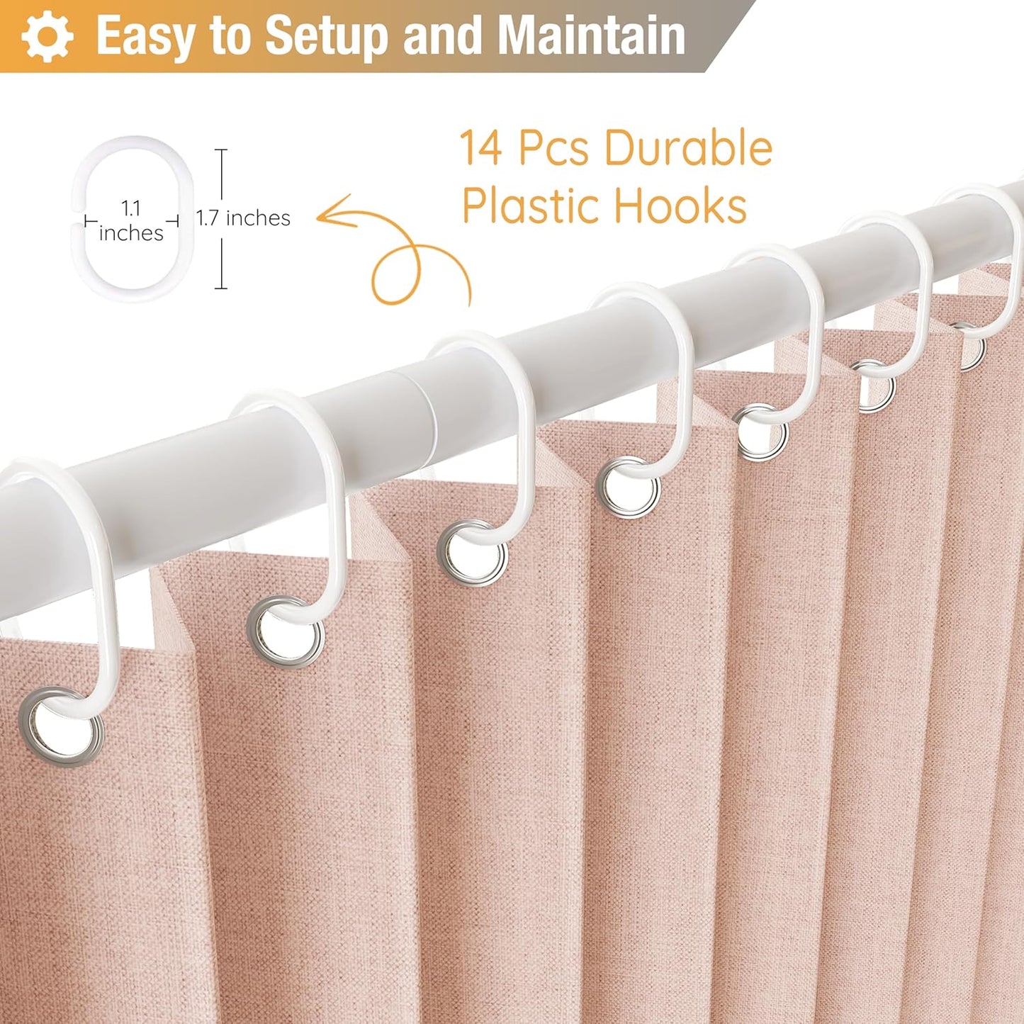 Jubilantex Folding Linen Shower Curtain for Bathroom Pink Waterproof Shower Curtain 1 Panel with 14 Metal Grommets and 1 Tie Back for Hotel,70"x70"