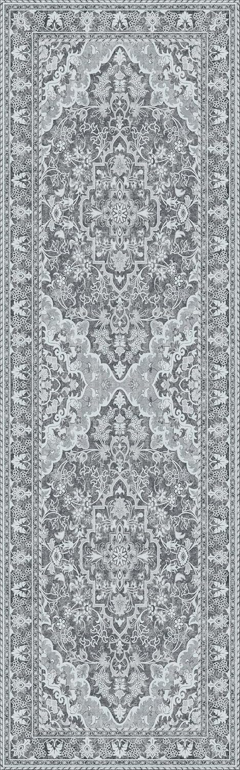 Washable Runner Rug 2.5x8 | Non Slip Rug Runners for Hallways, Entryways, Kitchens, Bathrooms, Bedrooms | Ultra-Soft Flannel Carpet Runners with Rubber Backing (Light Grey, 2.5x8)