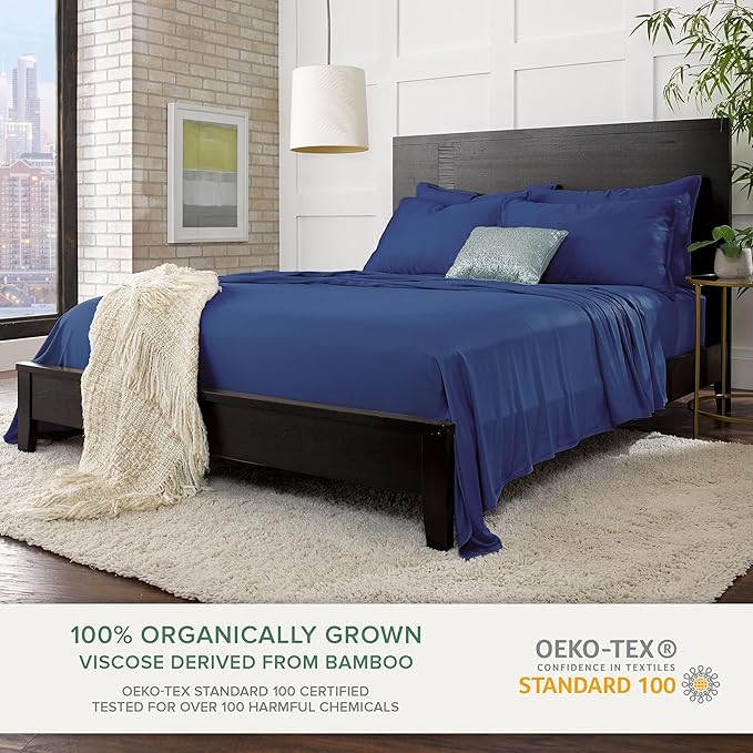 Pure Bamboo California King Sheets, Genuine 100% Organic Viscose Derived from Bamboo Bed Sheet Set, Soft & Cooling, Double Stitching, 2 Year Quality Promise (California King, Cobalt Blue)