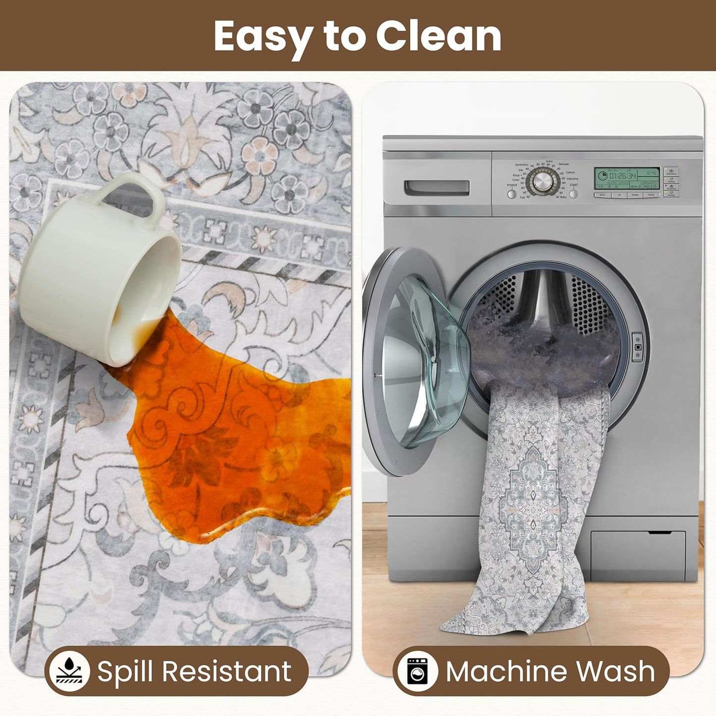 Washable Runner Rug 2x6 | Non Slip Rug Runners for Hallways, Entryways, Kitchens, Bathrooms, Bedrooms | Ultra-Soft Flannel Carpet Runners with Rubber Backing (Frosted Taupe, 2x6)