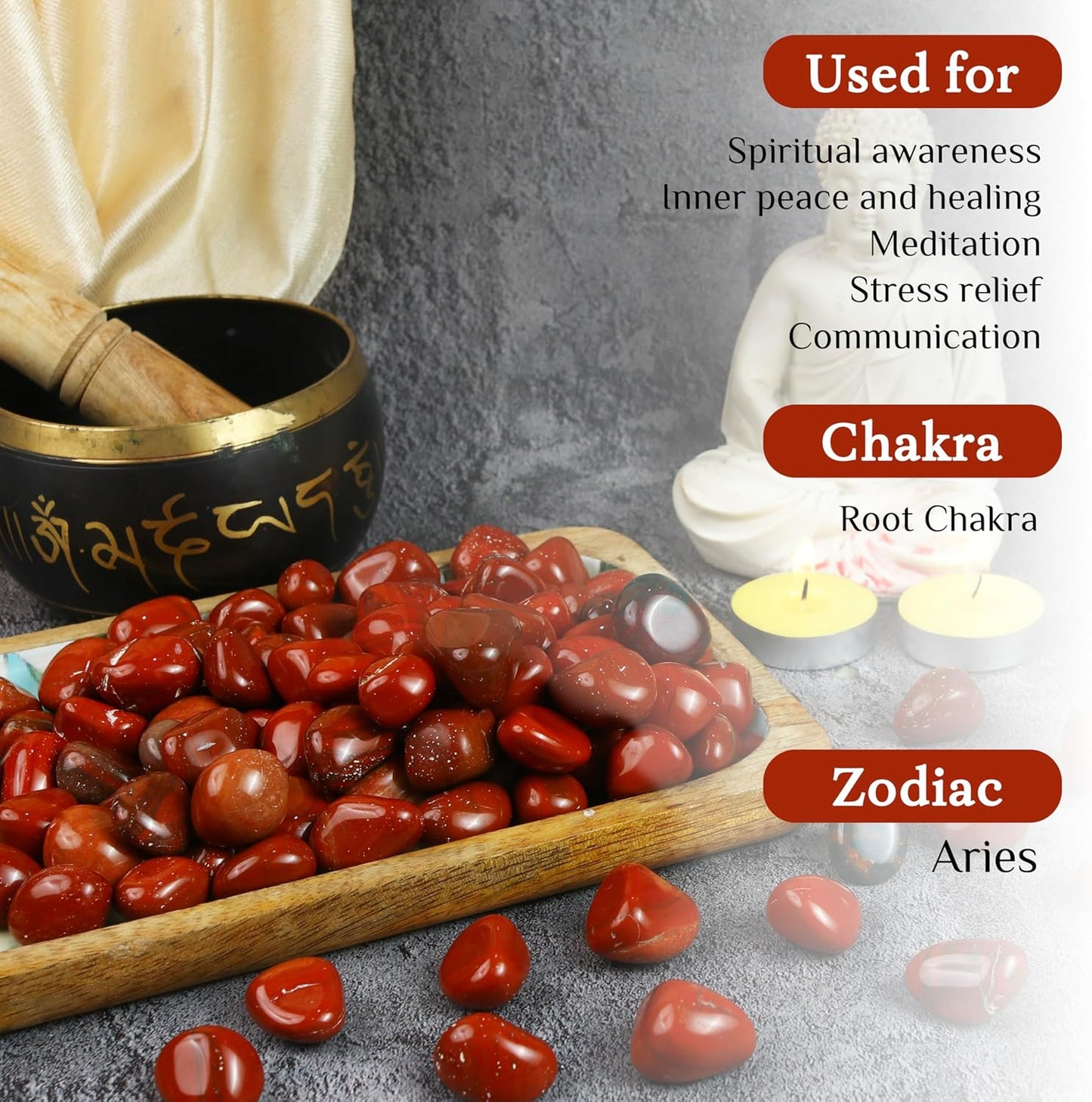 Crocon 1LB Red Jasper Tumbled Stones and Crystals Bulk 2000+ Carats Natural Crystal Kit for Reiki Healing Crystal Polished, Tumble Stones, Chakra Balancing, Reiki Gift, Home Decor Size : 20mm