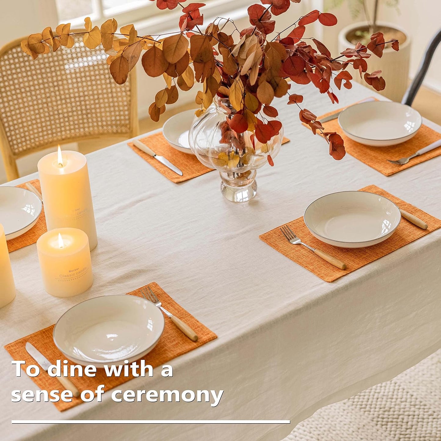 Home Brilliant Cloth Placemats Set of 6 Heat Resistant Dining Table Place Mats for Kitchen Table Fall Party Decorations Decor, 13 x 19 inches, Orange
