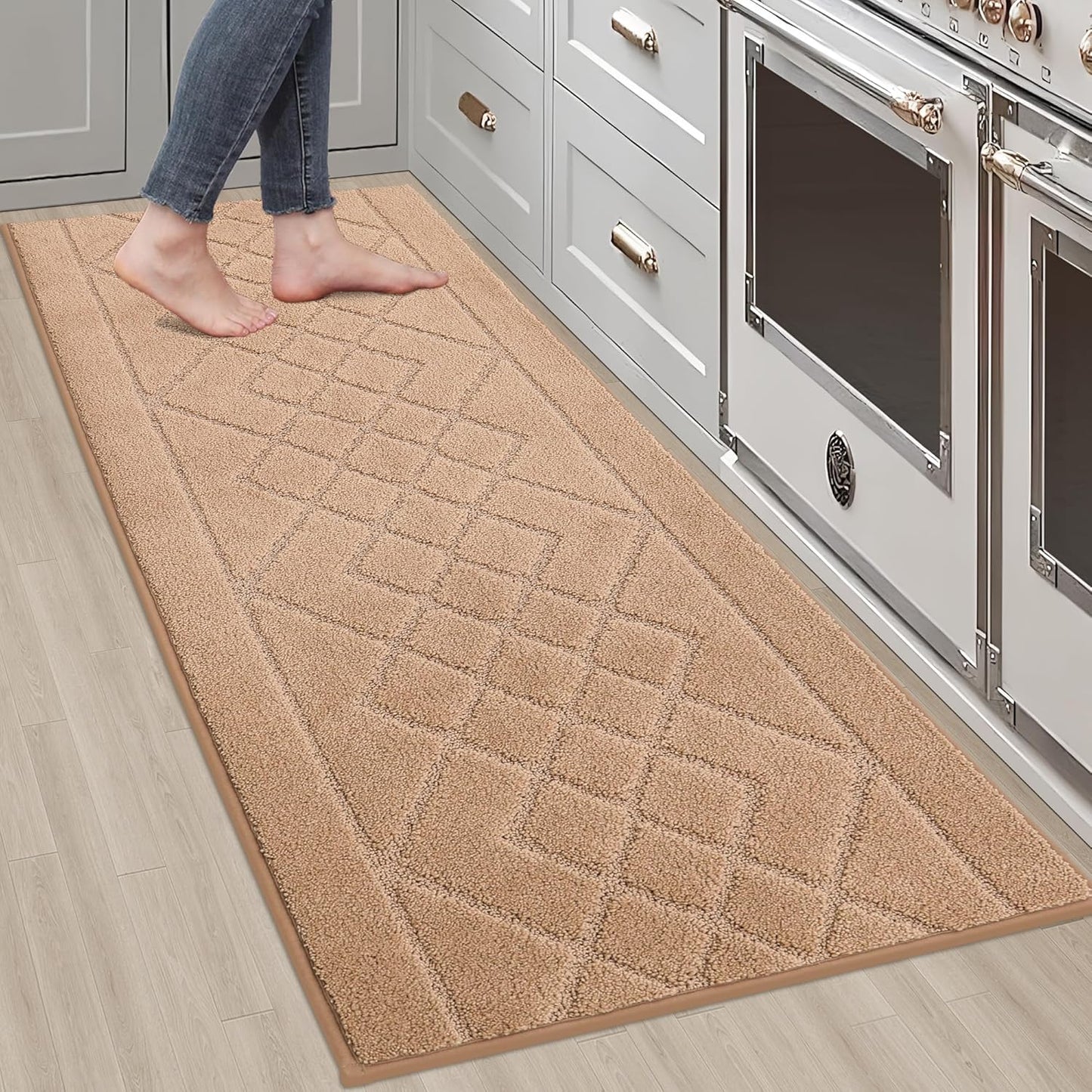 BEQHAUSE Kitchen Runner Rug 20”x59” Washable Non Slip Kitchen Mats for Floor Absorbent Soft Kitchen Rugs for Floor,Sink,Hallway,Laundry,Beige/Camel