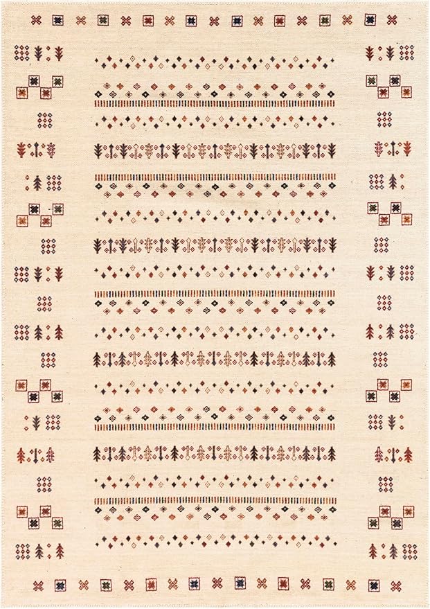 Keen Home Design 6x9 Rug - Machine Washable Area Rug with Non-Slip Backing, Ideal for Living Room, Dining Room, Bedroom - Vintage, Easy Clean, Durable, Low Pile - (6' x 9')