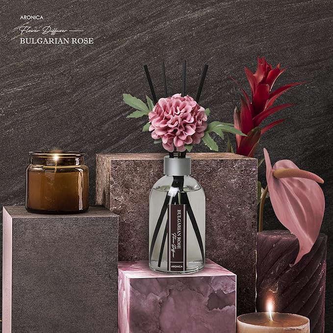 Aronica Flower Air Fresheners For Home, Sweet Rose Scent Room Non Plug In, Desk Reed Diffuser, Pink Air Freshener For Bathroom