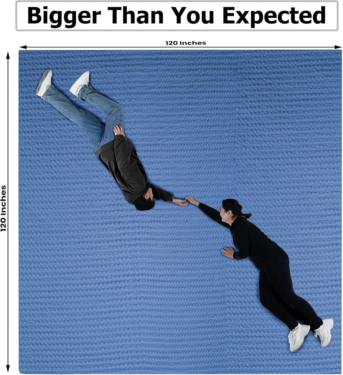 HILLFAIR 100% Cotton Blanket- 120"x120" XXL Oversized King Bed Blankets- Family Size 10 ft x 10 ft Big- Waffle Blankets- All Season Soft Breathable- Extra Large King Cotton Blanket for Bed- Sky Blue