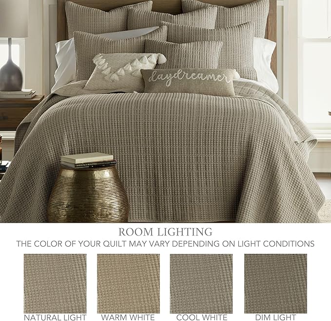 Levtex Home Mills Waffle Twin Bedspread Set (84x104in) with 1 Pillow Sham (26x20in) - Taupe - Cotton Waffle Twin Size Bedspread Set - Lightweight, Soft, Pre-Washed