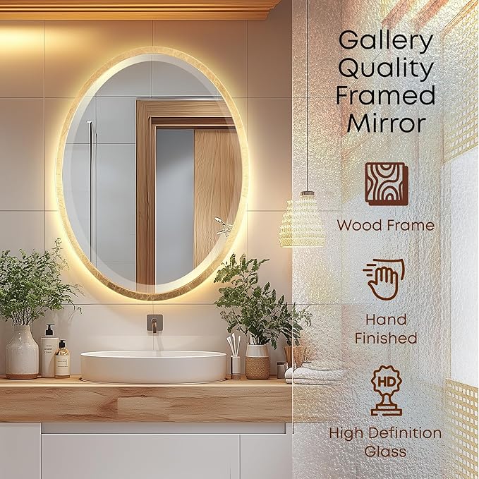 OVALCREST - Oval Wooden Beveled Wall Mirror for Home Decor, Bathroom, Vanity, Bedroom, Living Room, Hallway - London Style (Gold Leaf) 19.1 x 25.1