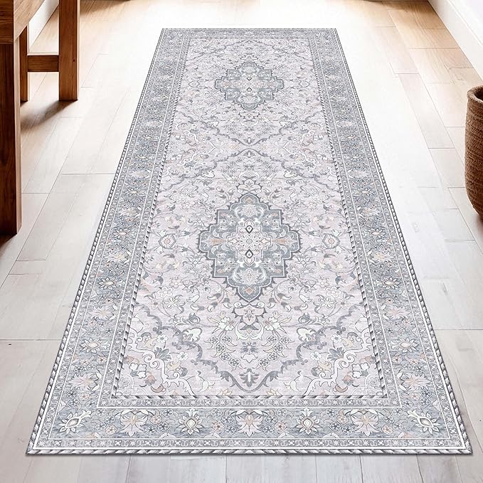 Washable Runner Rug 2x6 | Non Slip Rug Runners for Hallways, Entryways, Kitchens, Bathrooms, Bedrooms | Ultra-Soft Flannel Carpet Runners with Rubber Backing (Frosted Taupe, 2x6)
