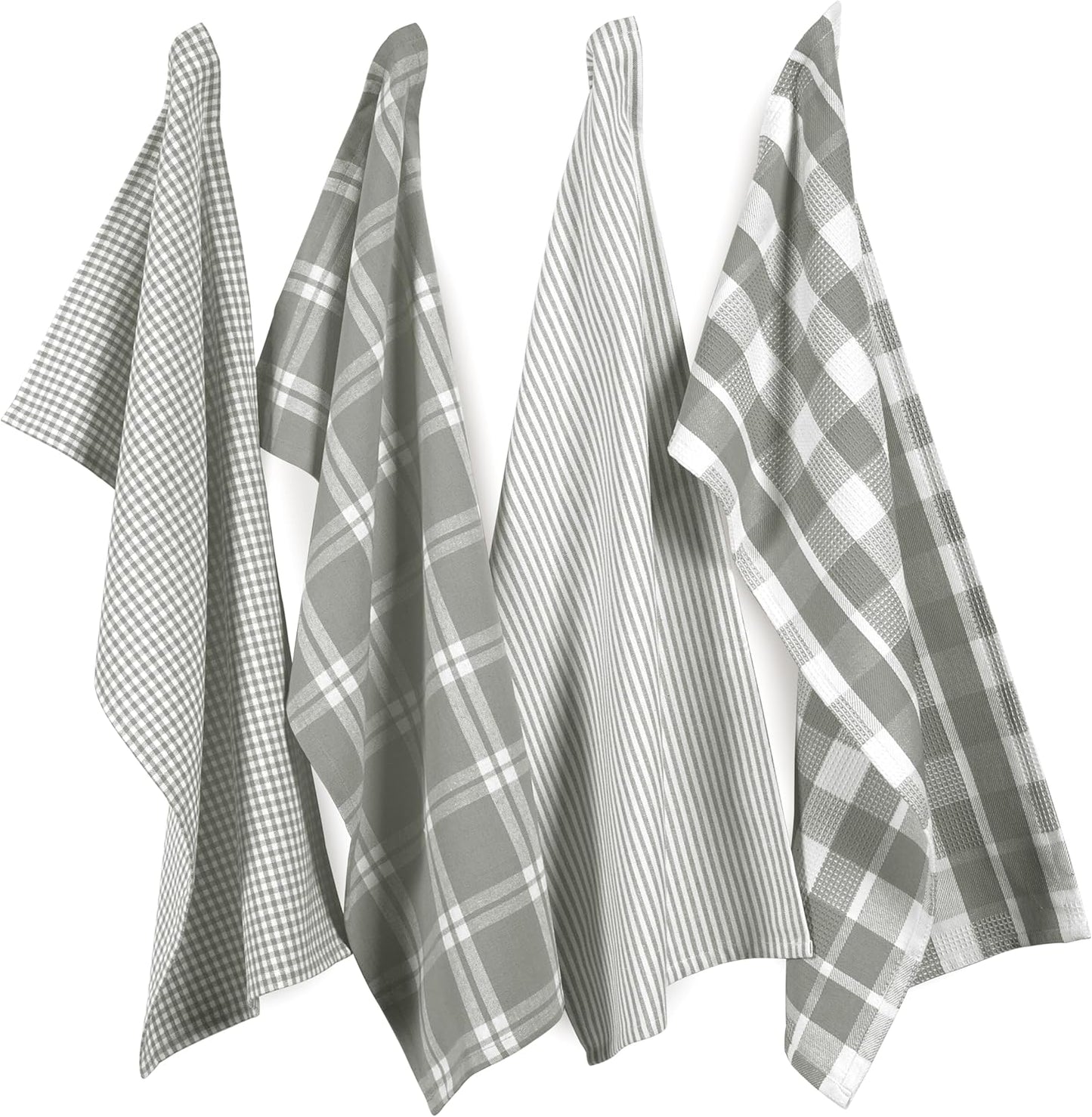 LANE LINEN 100% Cotton Kitchen Dish Cloths, Ultra Soft Absorbent Quick Drying Dish Towels, Multiweave Wash Cloths Dish Towel Sets, 13x28 Inches, 4 Pack - Grey