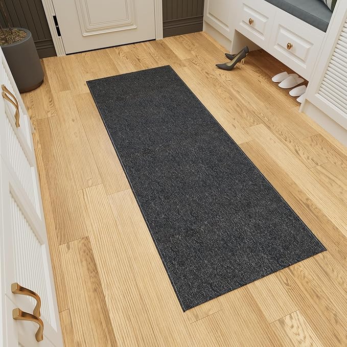 Ottomanson 2'7" x 9' Ultra-Thin Hallway Runner Rug - Durable Non-Slip Carpet for High-Traffic Areas - Fits Under Doors for Seamless Entry - Ideal for Kitchen, Entryway, Bedroom & Living Room, Black