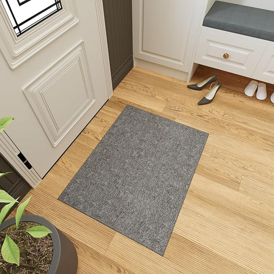 Ottomanson 2'7" x 5' Ultra-Thin Area Rug Durable Non-Slip Carpet for High-Traffic Areas - Fits Under Doors for Easy Use - Ideal for Living Room, Bedroom, Kitchen, Bathroom & Entryway, Gray