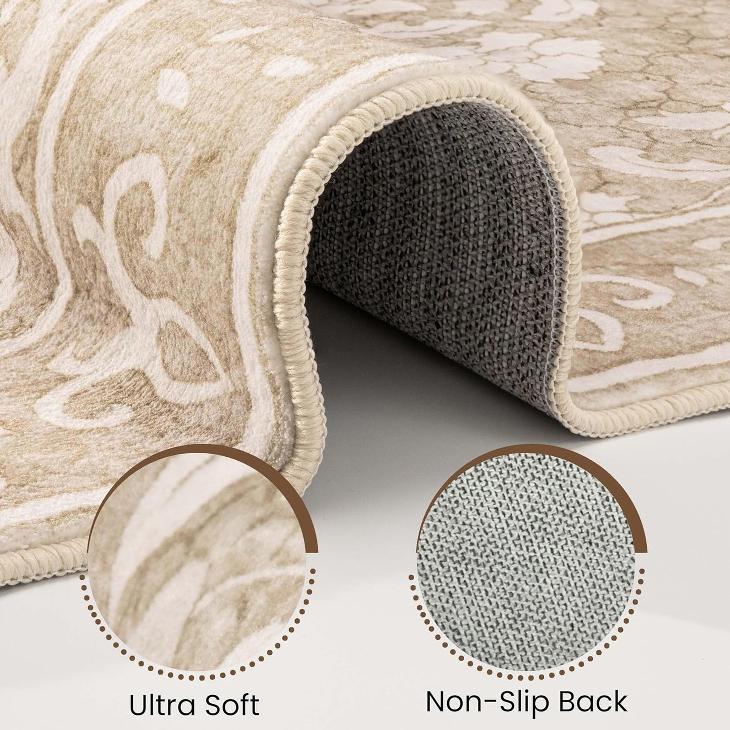 Washable Runner Rug 2.5x8 | Non Slip Rug Runners for Hallways, Entryways, Kitchens, Bathrooms, Bedrooms | Ultra-Soft Flannel Carpet Runners with Rubber Backing (Sand, 2.5x8)