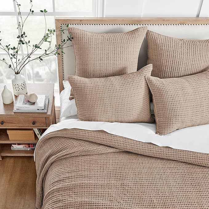 Levtex Home Mills Waffle Twin Bedspread Set (84x104in) with 1 Pillow Sham (26x20in) - Blush - Cotton Waffle Twin Size Bedspread Set - Lightweight, Soft, Pre-Washed