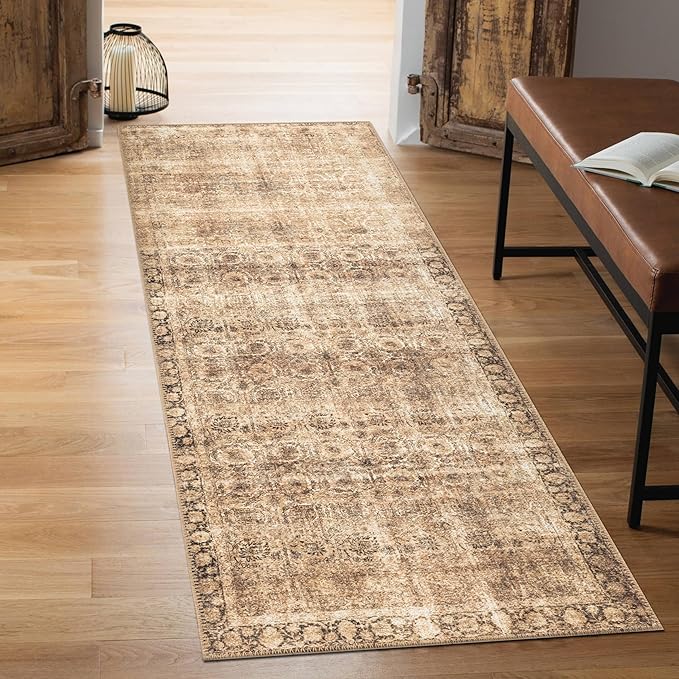 Keen Home Design 2x10 Rug - Machine Washable Runner Rug with Non-Slip Backing, Ideal for Hallway, Entryway, Kitchen, Laundry Room - Vintage, Easy Clean, Durable, Low Pile - (2'6" x 10')