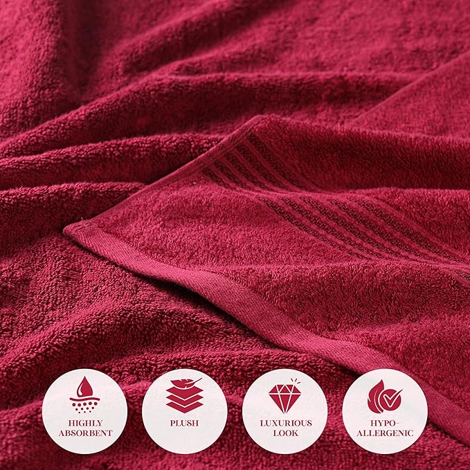Superior Egyptian Cotton 9-Piece Towel Set, Assorted Towels for Home Bathroom, Guest Bath Decor Essentials, Includes 3 Bath, 3 Hand, 3 Face Towels/Washcloths, Quick Dry, Absorbent - Burgundy