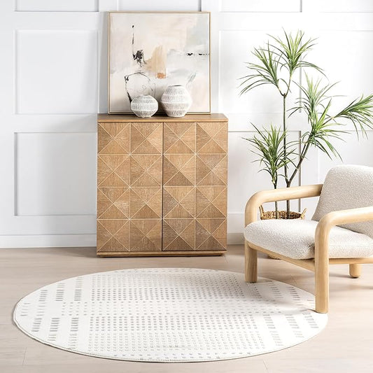 nuLOOM 6' Round Indoor Area Rug, 100% Recycled PET, Machine Washable, Oeko-TEX Certified, Medium Pile, Pet-Friendly, Rowyn Geometric Cream