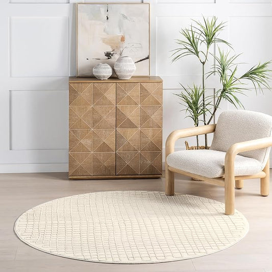 nuLOOM 6' Round Indoor Area Rug, 100% Recycled PET, Machine Washable, Oeko-TEX Certified, Medium Pile, Pet-Friendly, Princess Modern Cream