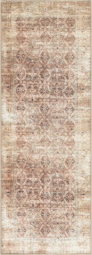 Keen Home Design 2x12 Rug - Machine Washable Runner Rug with Non-Slip Backing, Ideal for Hallway, Entryway, Kitchen, Laundry Room - Vintage, Easy Clean, Durable, Low Pile - (2'6" x 12')