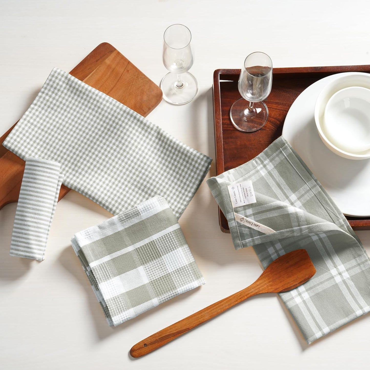 LANE LINEN 100% Cotton Kitchen Dish Cloths, Ultra Soft Absorbent Quick Drying Dish Towels, Multiweave Wash Cloths Dish Towel Sets, 13x28 Inches, 4 Pack - Grey