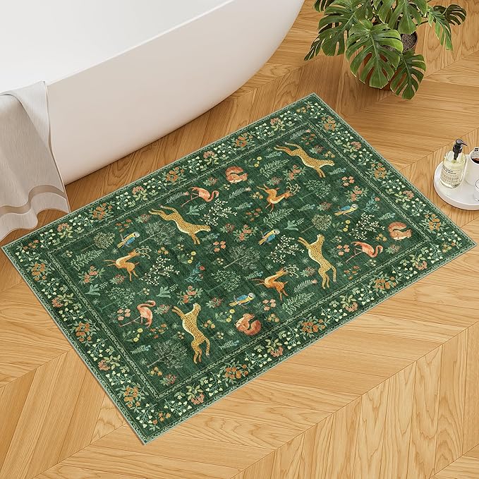 DUKINO 2x3 Rug, Washable Animal Rugs for Entryway, Non Slip Indoor Door Mat, Soft Low Pile Small Area Carpet for Entrance, Bedroom, Kitchen, Laundry, Bathroom, Green