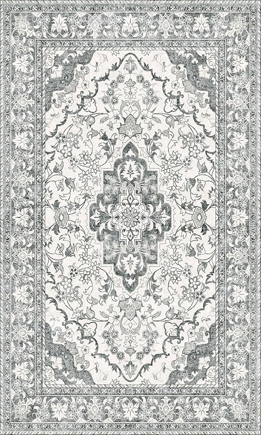 Washable Entryway Rug 3x5 | Non Slip Rug Runners for Hallways, Entryways, Kitchens, Bathrooms, Bedrooms | Ultra-Soft Flannel Carpet Kitchen Rug with Rubber Backing (Beige, 3x5)