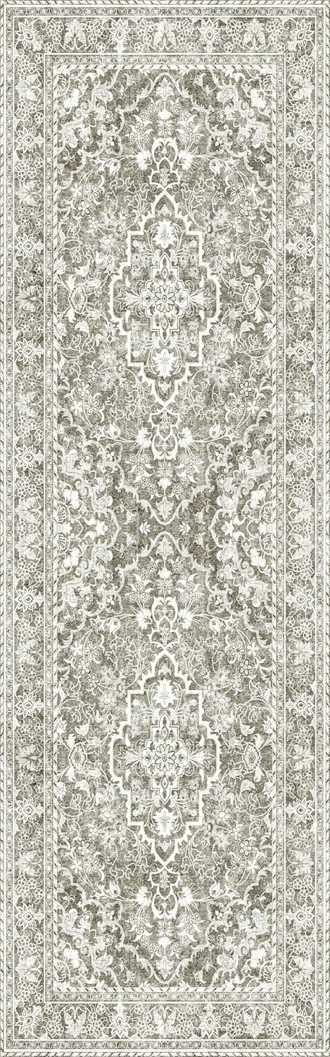 Washable Runner Rug 2.5x10 | Non Slip Rug Runners for Hallways, Entryways, Kitchens, Bathrooms, Bedrooms | Ultra-Soft Flannel Carpet Runners with Rubber Backing (Sand, 2.5x10)