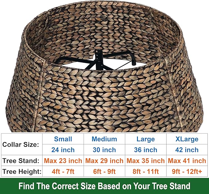 CENBOSS Rattan Christmas Tree Collar, Wicker Tree Skirt & Stand Base Cover (Black Wash, 24 inch)