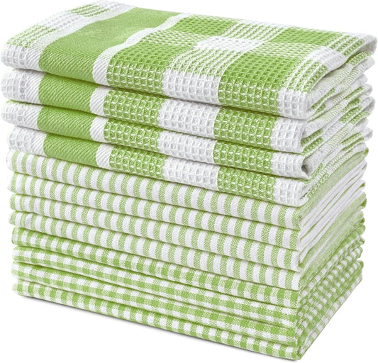 LANE LINEN 100% Cotton Kitchen Dish Cloths, Ultra Soft Absorbent Quick Drying Dish Towels, Multiweave Wash Cloths Dish Towel Sets, 12x12 Inches, 12 Pack - Sage Green