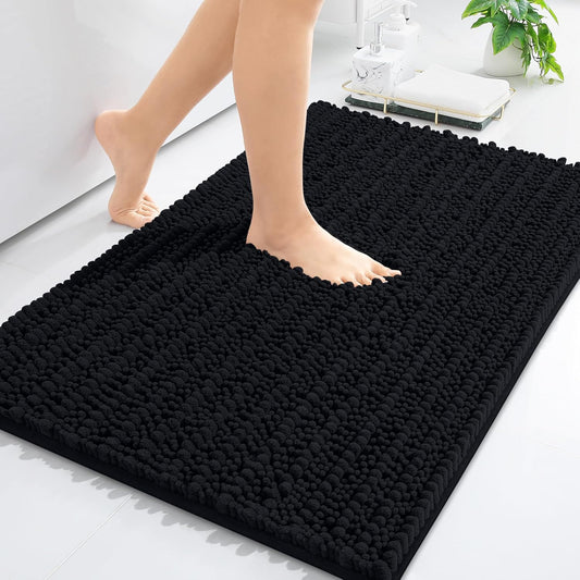 Arotive Luxury Chenille Bathroom Rug Mat, Extra Soft Thick Absorbent Shaggy Bath Rugs, Non-Slip Machine Wash Dry, Plush Bath Mats for Bathroom, Shower and Tub, 34x21, Black