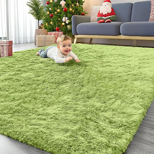 OLANLY 6x9 Machine Washable Large Area Rugs for Living Room, Bedroom, Soft Fluffy Shaggy Bedside Rug, Indoor Floor Carpet for Kids Girls and Boys, Dorms, Nursery, Home Decor Aesthetic, Grass Green