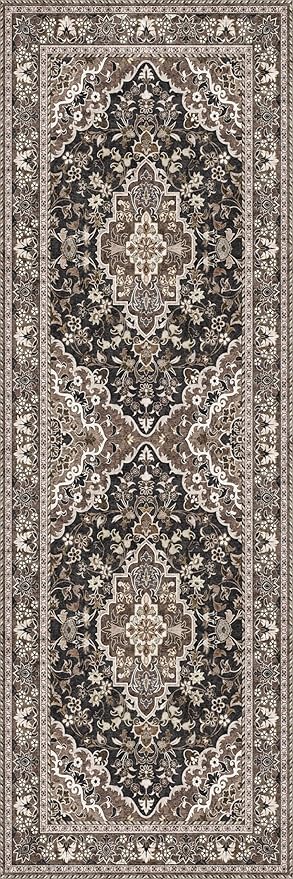 Washable Runner Rug 2x6 | Non Slip Rug Runners for Hallways, Entryways, Kitchens, Bathrooms, Bedrooms | Ultra-Soft Flannel Carpet Runners with Rubber Backing (Black Brown, 2x6)