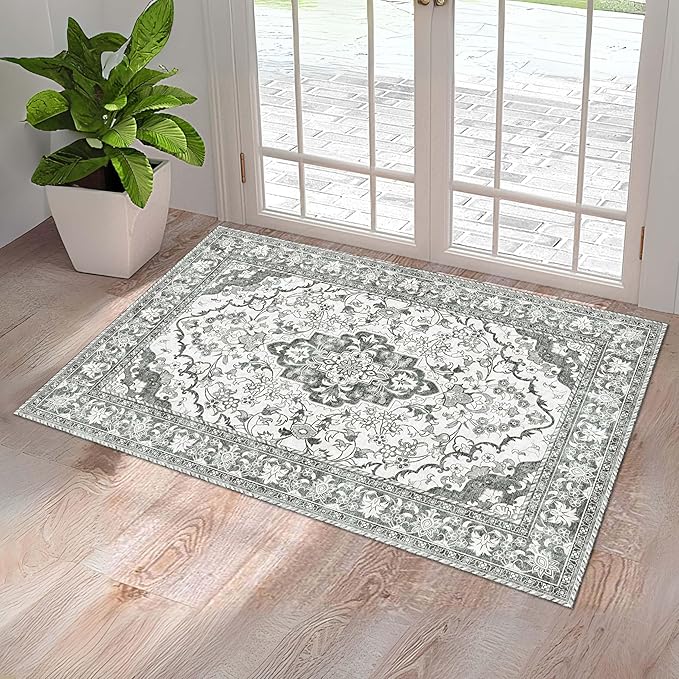 Washable Entryway Rug 2x3 | Non Slip Rug Runners for Hallways, Entryways, Kitchens, Bathrooms, Bedrooms | Ultra-Soft Flannel Carpet Kitchen Rug with Rubber Backing (Beige, 2x3)