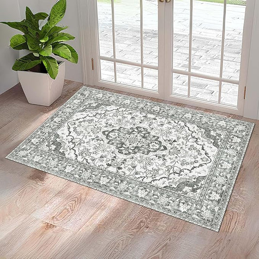 Washable Entryway Rug 2x3 | Non Slip Rug Runners for Hallways, Entryways, Kitchens, Bathrooms, Bedrooms | Ultra-Soft Flannel Carpet Kitchen Rug with Rubber Backing (Beige, 2x3)