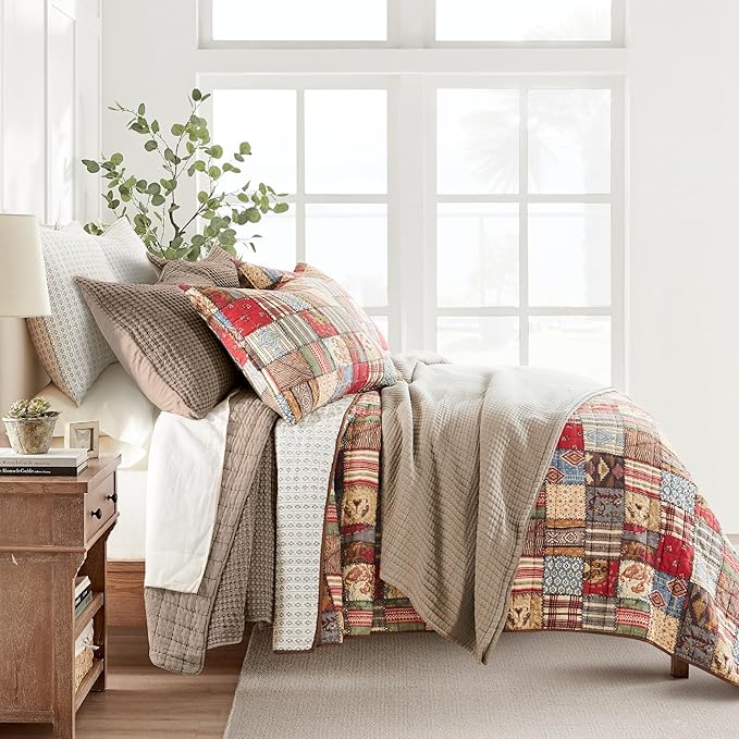 Levtex Home Mills Waffle Twin XL/Twin Quilt Set (68x86in) with 1 Pillow Sham (26x20in) - Cocoa - Cotton Waffle Twin Size Quilt Bedding Set - Lightweight, Soft, Pre-Washed