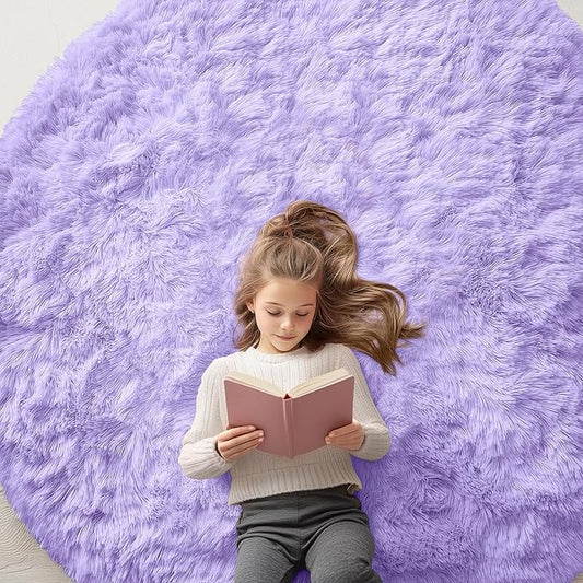 OLANLY Light Purple Round Rugs for Bedroom - Machine Washable, 6 ft Circle Area Rugs for Living Room, Soft and Fluffy Shaggy Carpet for Teen Girls and Boys, Nursery Rooms, Dorms, Home Decor Aesthetic