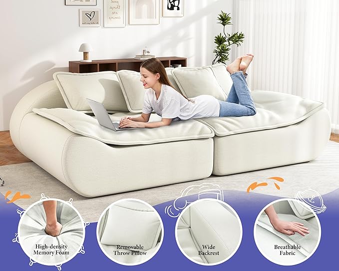 Hobestluk Sectional Sofa Couches 2-Seater Modular Sofa, 87'' Comfy Loveseat with Throw, Deep Seat Small Sofa for Compact Space, Memory Foam Sectional Couches for Living Room, Office, Apartment