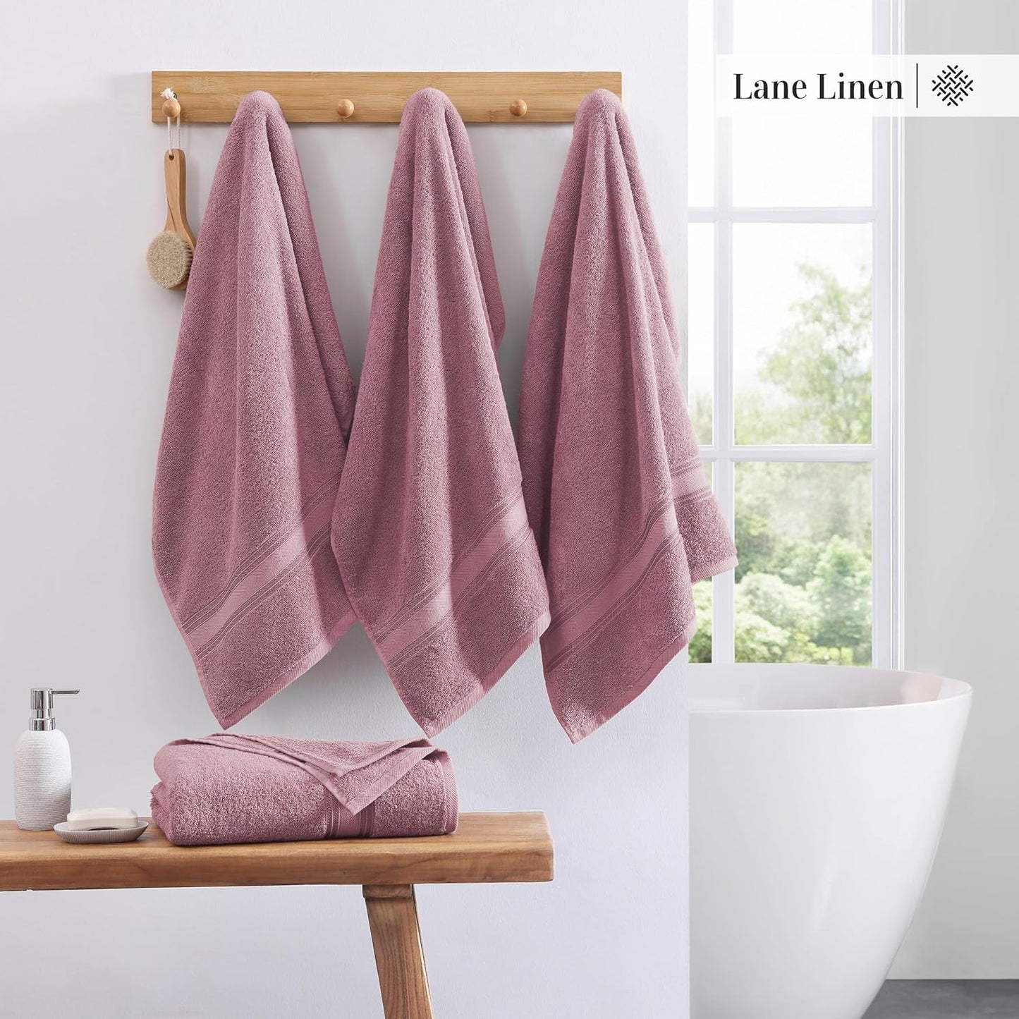 LANE LINEN 100% Cotton Large Bath Towels Set of 4 (30"x60") - Zero Twist, Mercerized Cotton Bathroom Towel 4 Pack - Quick Dry, Soft & Absorbent Large Towels Set - Oeko Tex Certified - Wishful Mauve